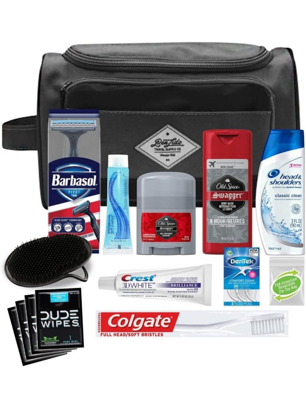 15-Piece Men's Travel Essentials Kit - TSA Compliant, Dandruff Shampoo & Scalp